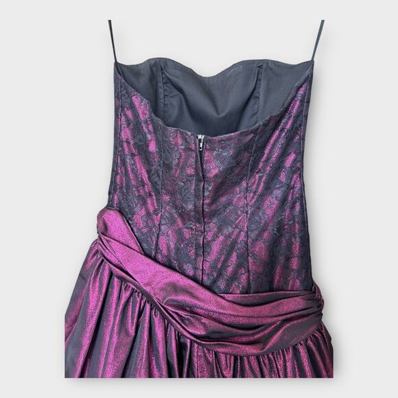 Vintage 80s Loralie Lace Metallic Purple Strapless Formal Dress sz 6 Goth Fairy - Picture 4 of 11
